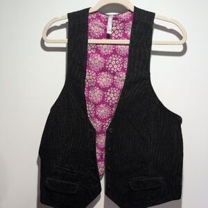 Old Navy Black Pinstripe Vest with Pink Floral Lining